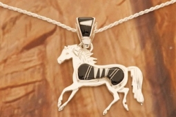 Navajo Artist Calvin Begay Genuine Acoma Jet Sterling Silver Horse Pendant